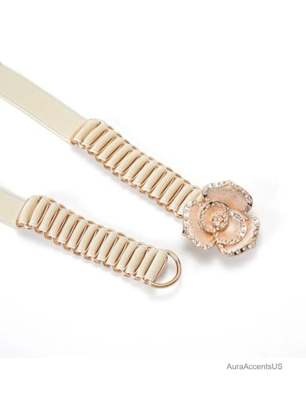 Stretch Skinny Waist Belt with Rhinestone Buckle for Dresses